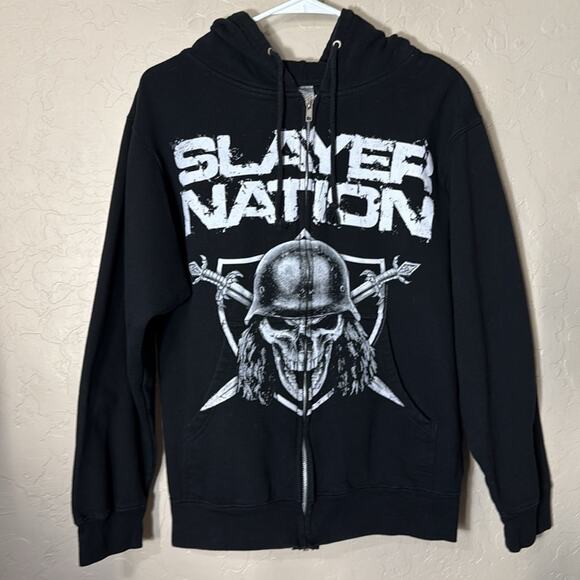 Slayer Nation black skull graphic print zip up hoodie unisex size small - Picture 5 of 5